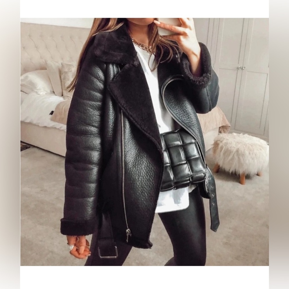 ZARA BLACK DOUBLE-FACED BIKER JACKET